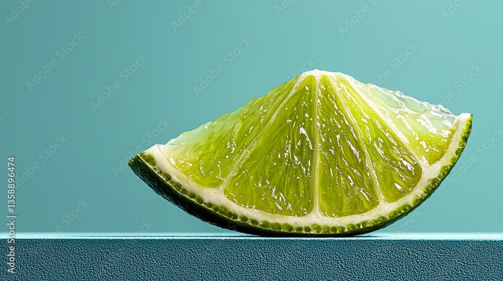 Poster minimalist lime wedge on soft mint surface with no distractions