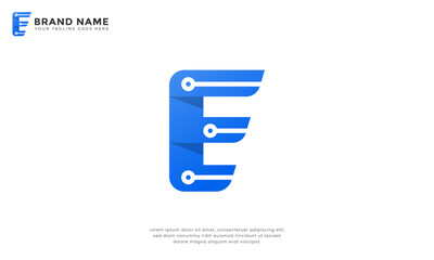 Modern letter E logo with tech circuit details. Geometric design for technology, digital, or innovative brands. Versatile vector, scalable and customizable. Ideal for websites, apps, and branding.