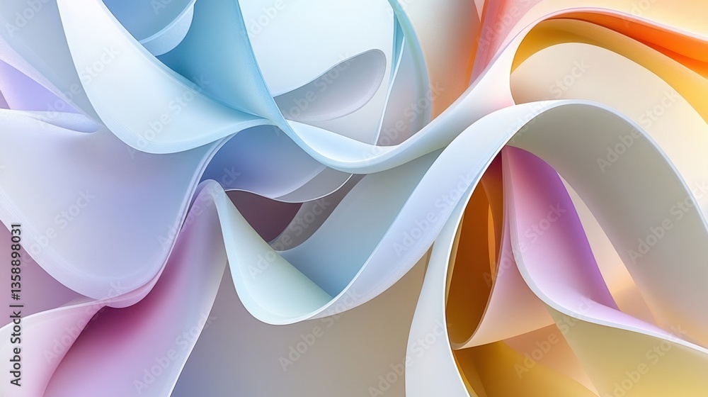 Poster soft flowing pastel-colored ribbons in an abstract 3d space. smooth transitions and delicate color b