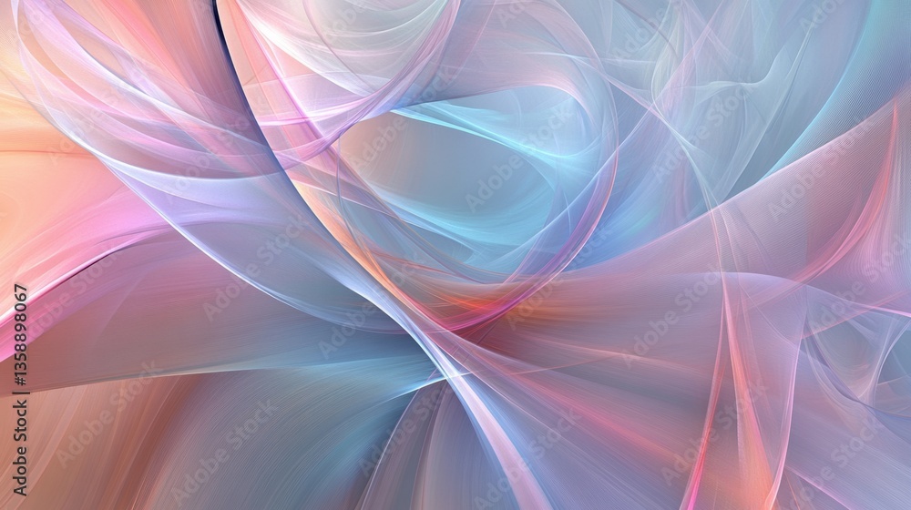 Poster soft flowing pastel-colored ribbons in an abstract 3d space. smooth transitions and delicate color b