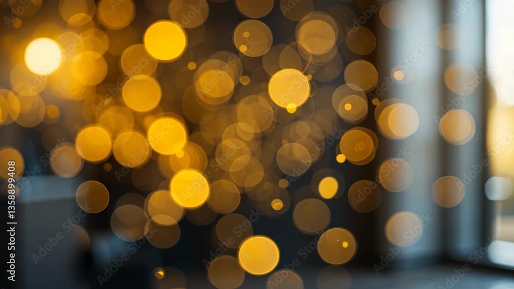 Poster golden bokeh lights abstract background with defocused circles creating a warm festive atmosphere