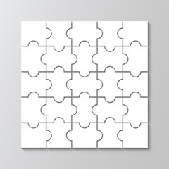 Puzzle silhouette details grid. Mosaic grid with 25 pieces. Cutting template. Scheme of jigsaw thinking game. Modern background with separate shapes. Simple frame tiles. Vector illustration