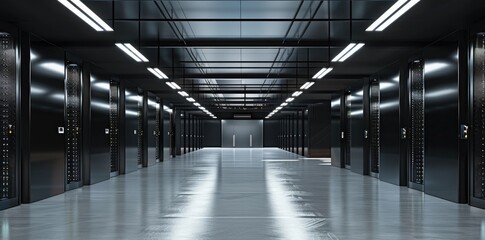 Fototapeta premium modern large server room with black data center