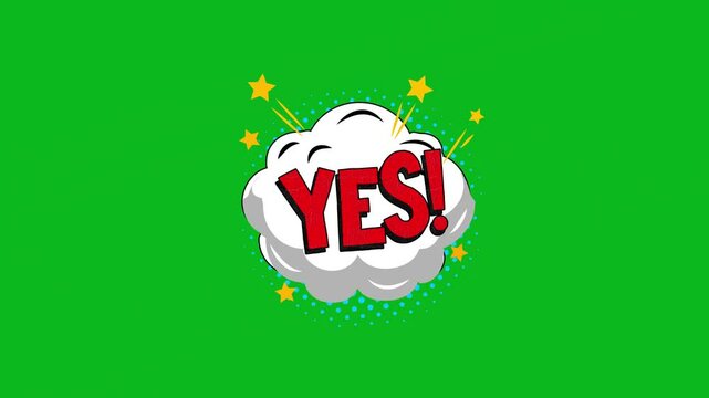 Animated Comic YES Text in Pop Art Style with Retro Explosions animation on Green Screen background