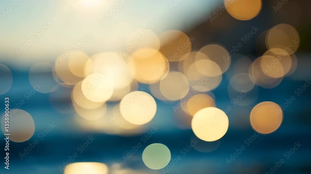 Poster golden bokeh lights on blue background creating a serene and elegant atmosphere