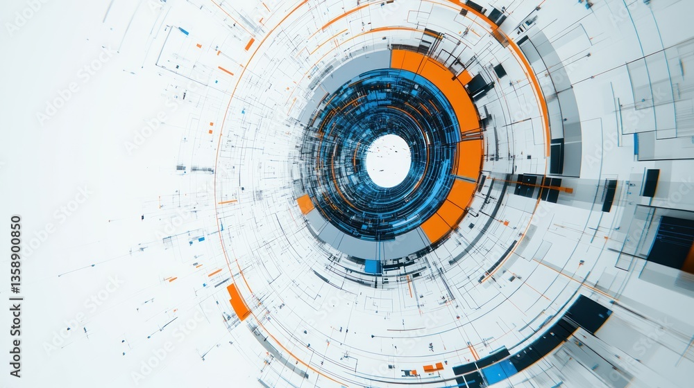 Poster abstract technological tunnel design, futuristic background, potential use in tech/science presentat