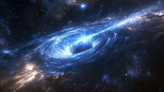 A Beautiful CosmicScene Featuring A Massive Swirling Blue Vortex In Deep Space Resembling A Wormhole Or Black Hole