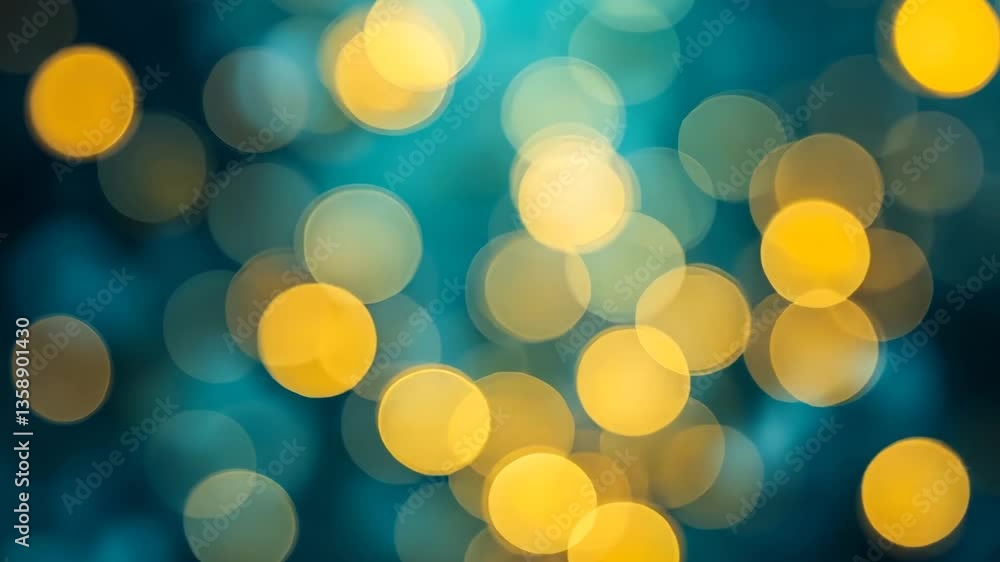 Poster golden bokeh orbs against dark teal background creating festive atmosphere