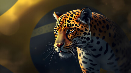Jaguar, National Animal of Brazil, Wildlife of Brazil, Famous Animals, Close-up portrait of jaguar with Brazil Flag, Generative Ai