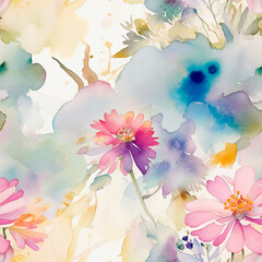 seamless watercolor background with flowers