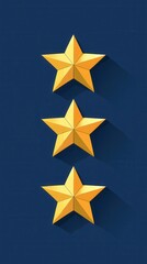 Obraz premium A vibrant blue background showcases three shimmering gold stars, each with a unique design. The stars glisten, creating a striking contrast that captures attention and evokes a sense of celebration.