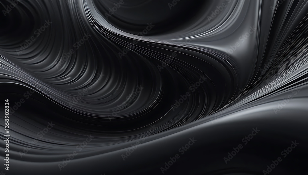Poster abstract black surface with smooth curves and delicate line details