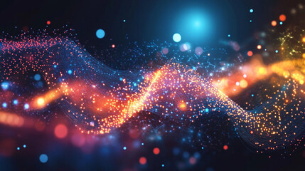 Obraz premium Abstract glowing particle wave, vibrant colors, dark background.