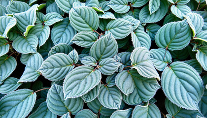 Green leaves in lush foliage against a dark background  