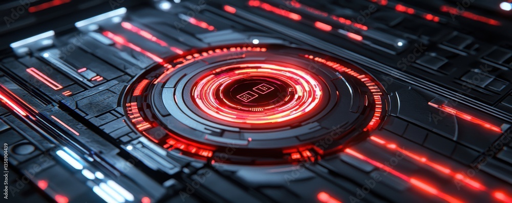 Aufkleber a futuristic, abstract design featuring a circular pattern with glowing red and white elements again