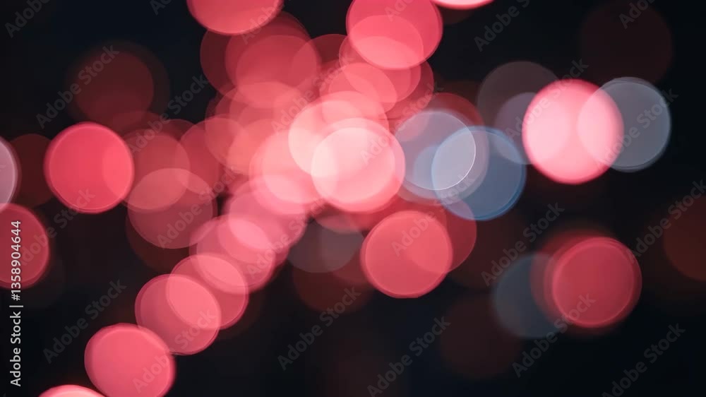 Poster red and blue bokeh lights against black background creating atmospheric effect of out of focus circl