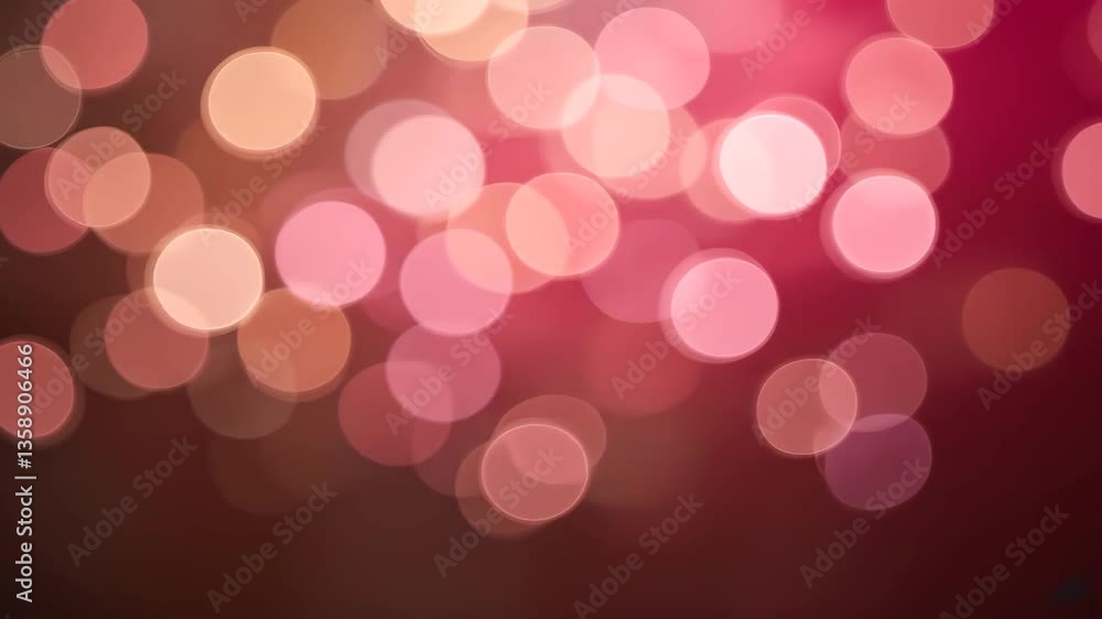 Poster soft focus bokeh background with pink and orange circular lights on dark red backdrop