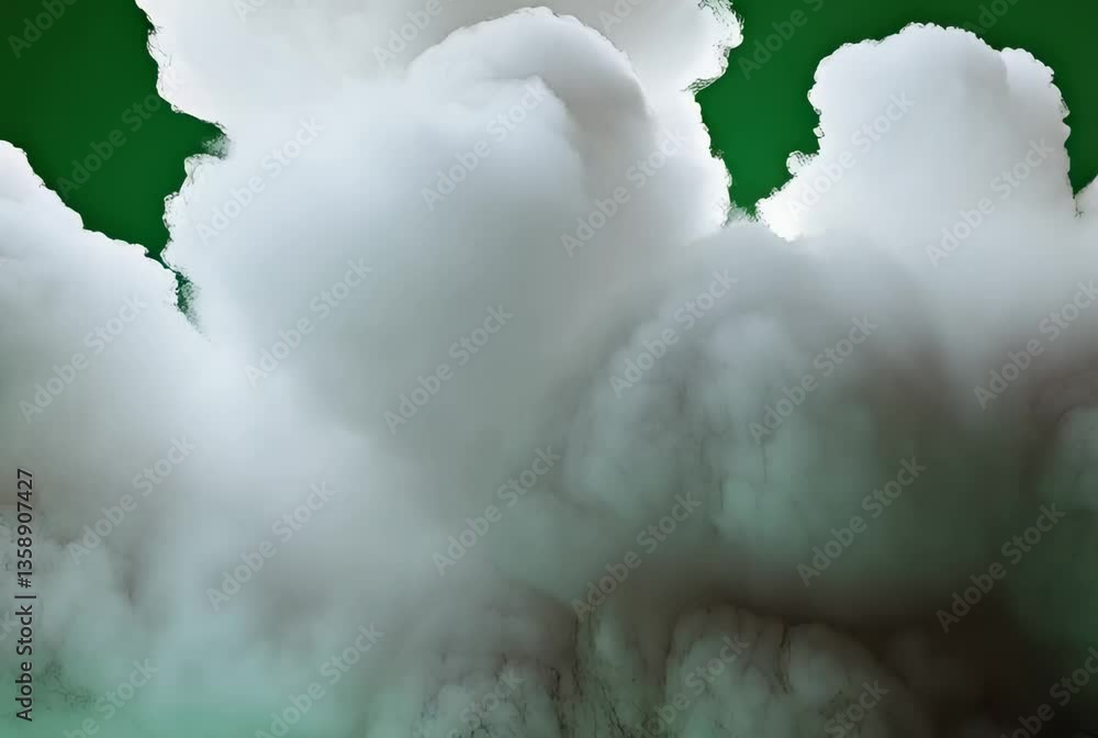 Poster puff of white smoke rises against a green background, creating a striking visual effect and adding a
