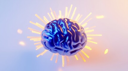 3D Rendered Minimalist Brain with Deep Blue Metallic Finish Symbolizing Intelligence and Cognitive Power