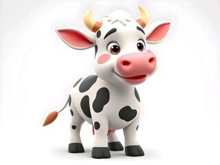 Baby cute cow cartoon 3d rendering illustration, isolated on background