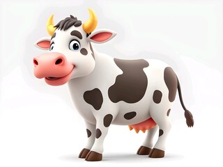 Baby cute cow cartoon 3d rendering illustration, isolated on background