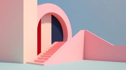 Minimal 3d landscapes staircase arch architecture.