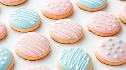 Colorful Frosted Cookies with Decorative Patterns on a White Background