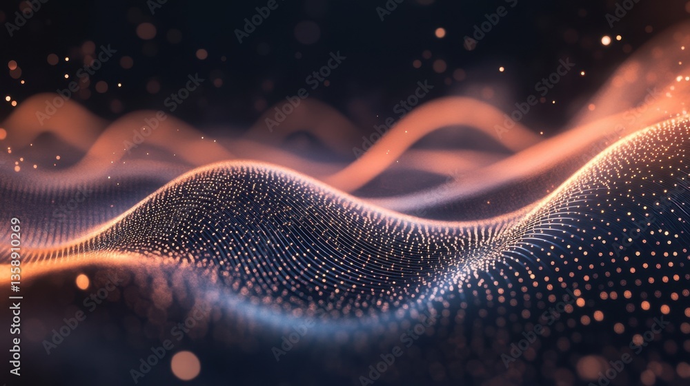 Aufkleber vibrating circular pulse wave with scattered particles and digital energy flowing on a dark sci-fi b