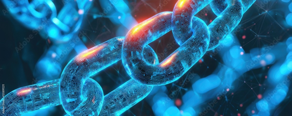 Poster a futuristic depiction of interconnected digital chains, symbolizing data security and blockchain te