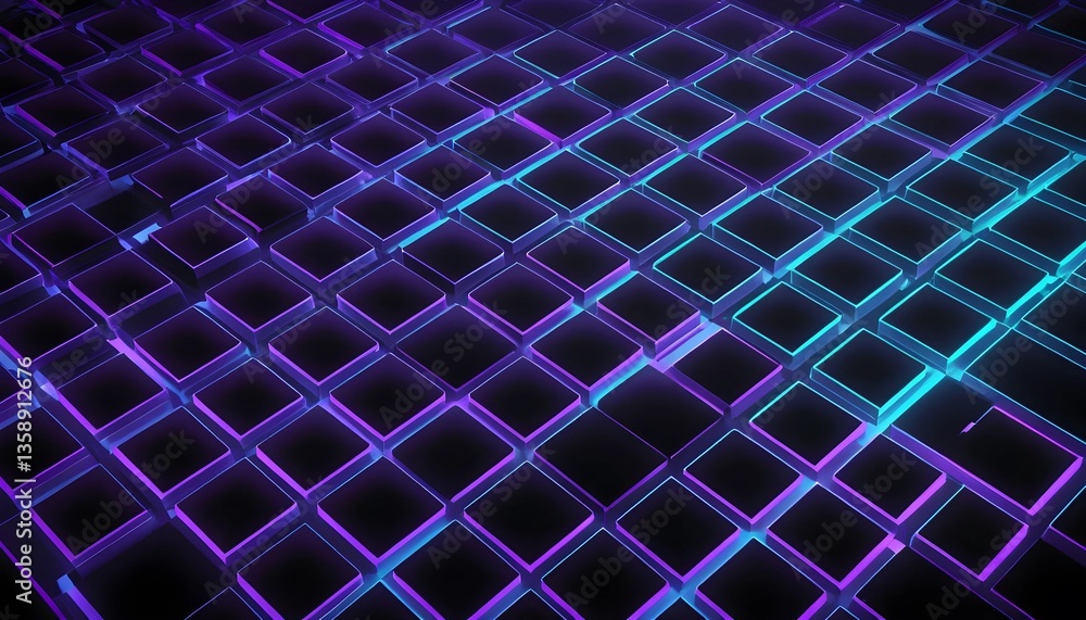 Aufkleber geometric cube array with neon lighting glows in deep space
