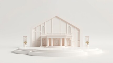 Fototapeta premium Elegant miniature architecture featuring a classical facade and neutral palette