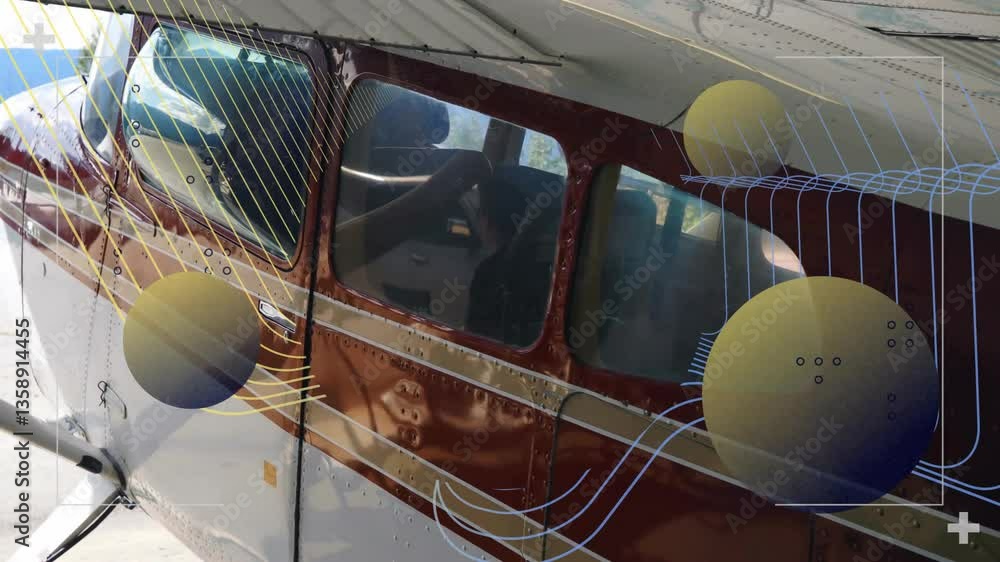Poster aircraft featuring animation with abstract geometric patterns and lines on windows