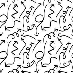 A pattern collection of hand drawn arrows in various directions and styles. Ideal for creative design projects. Vector illustration.
