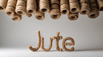 Coarse jute ropes creatively arranged with the word jute displayed prominently below