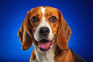 Funny Beagle dog on flat color background