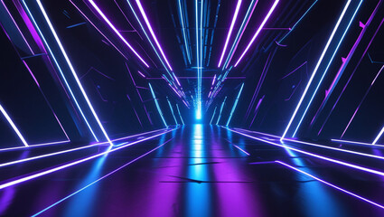 Vibrant cyberpunk background featuring neon blue and purple streaks of light on a dark backdrop 04