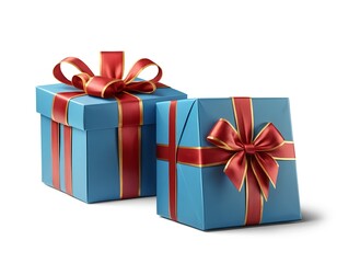 Obraz premium Two Blue Gift Boxes with Red and Gold Ribbon