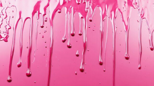 luxury stain drip effect, pink fuchsia raspberry shade, artistic fluid motion, realistic texture, smear, lip balm, cosmetic product, isolated, glossy surface background, beauty, luxury makeup, banner.
