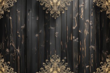 Golden floral branch against a dark, textured wooden