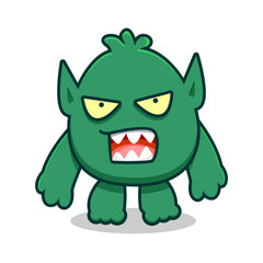 A fierce chibi-style goblin with sharp teeth, yellow eyes, and a menacing expression. Perfect for games, stickers, or fantasy designs.