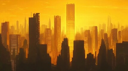 Fototapeta premium Cityscape with Sunset Glow