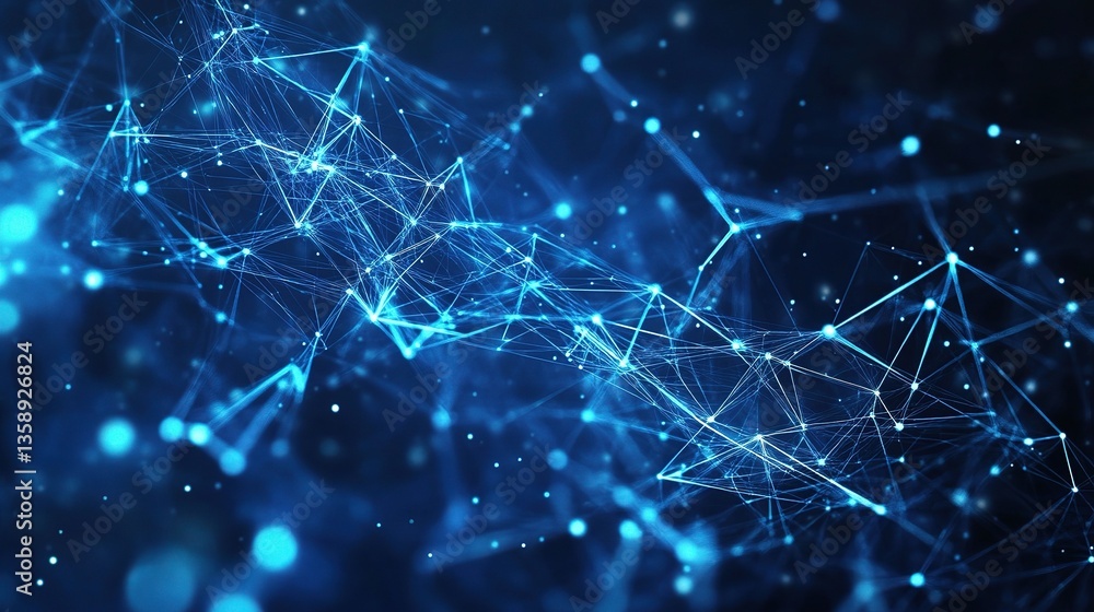 Poster abstract digital blue network background with glowing elements