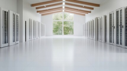 Fototapeta premium Spacious, modern, minimalist hallway. Natural light fills the wide open space
