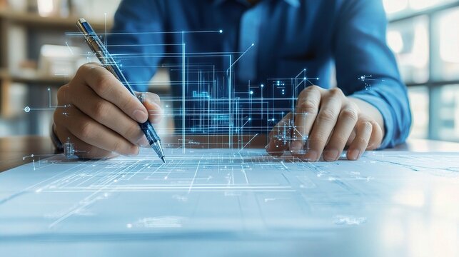 Detailed Close-Up of Construction Engineer Sketching Design Plans