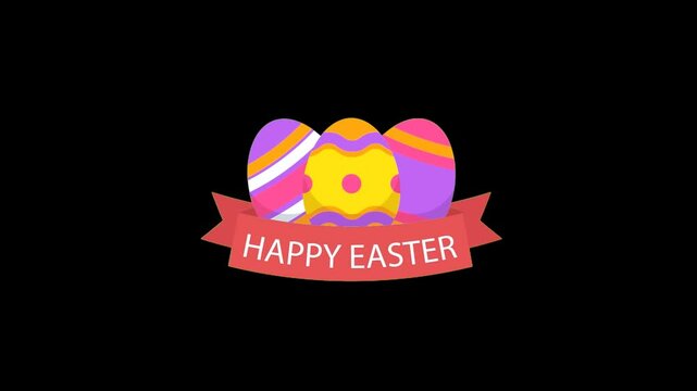 Happy Easter Day design with animated colorful eggs and ribbon on Chroma key blue screen background.