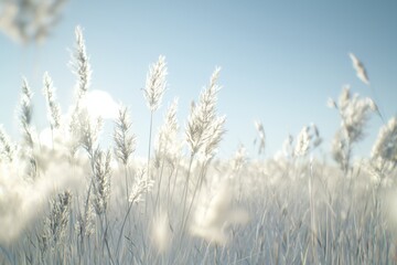 Fototapeta premium Exploring the Beauty of Nature: A Field of Tall Grass Under a Crystal Clear Blue Sky