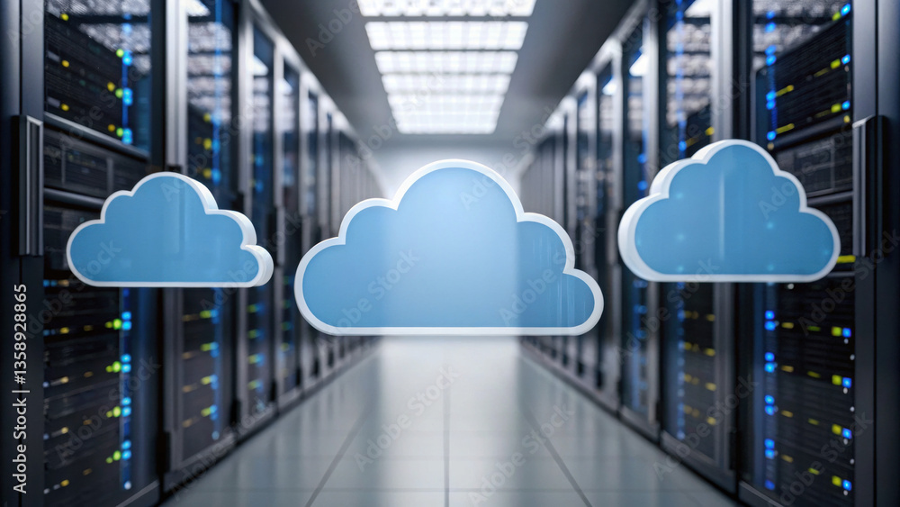 Aufkleber cloud base file storage cloud storage scalability is illustrated with digital clouds in server room