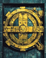 Obraz premium Vault Secured by Multiple Cryptographic Key Layers - Advanced Cryptographic Key System for Vault Protection with Security Layers