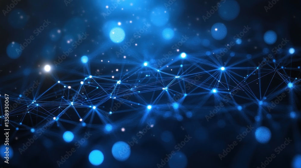 Poster illuminated network structure creating a futuristic web design and illustrating an interconnected sy