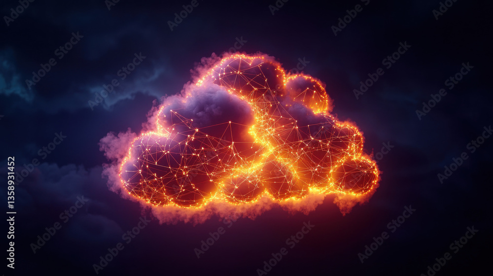 Aufkleber cloud base file storage glowing cloud composed of interconnected data points illuminates dark sky